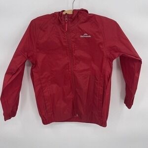 Kathmandu Jacket Youth Medium Red Pack & Go Hooded Windbreaker Full Zip Packable